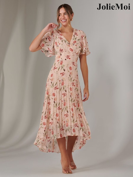 Jolie Moi Natural Charlotte Pleated Chiffon Midmaxi Dress (F60734) | $124