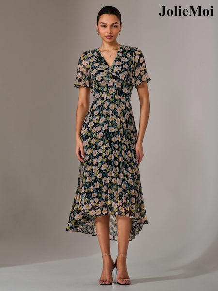Черный - Jolie Moi Charlotte Pleated Chiffon Midmaxi Dress (F60735) | €103