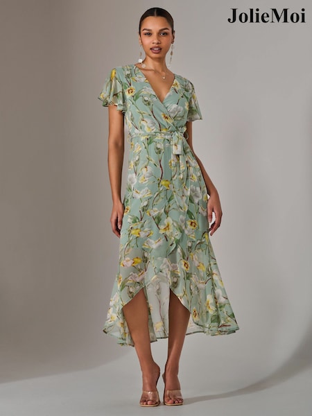 Jolie Moi Light Blue Chiffon Wrap Midi Dress (F60743) | 356 QAR