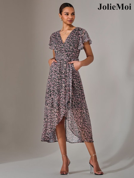 Jolie Moi Pink Chiffon Wrap Midi Dress (F60745) | 356 QAR