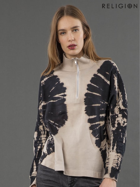 Religion Natural Jade Zip Sweat Top With Tie Dye Design (F60752) | $105