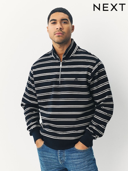 أزرق داكن أزرق - Stripe Quarter Zip Neck Sweatshirt (F60763) | ‏153 د.إ.‏