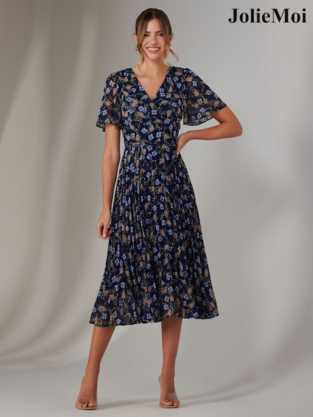 Jolie Moi Blue Chiffon Pleated Wrap Midmaxi Dress (F60765) | €95