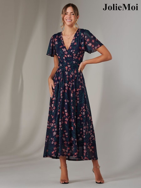 Imprimeu floral - Jolie Moi Mesh Mânecă scurtă  Midaxi Rochie (F60768) | 566 LEI