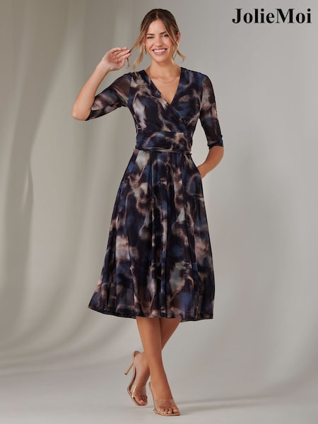 Ruskea - Jolie Moi Mesh Wrap Midi Dress (F60772) | €113