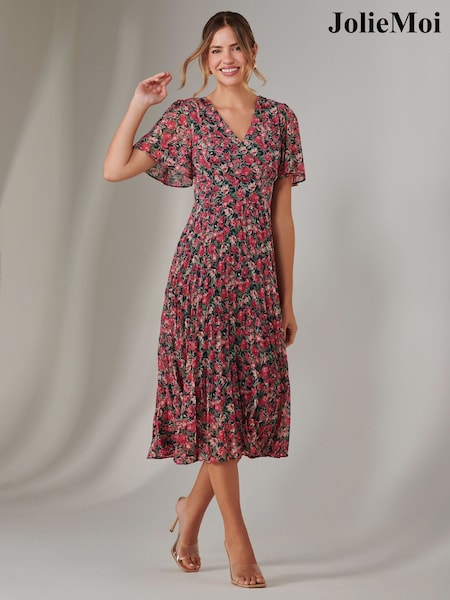 Jolie Moi Pink Chiffon Pleated Wrap Midmaxi Dress (F60781) | € 117