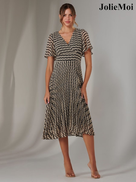 Jolie Moi Cream Chiffon Pleated Wrap Midmaxi Dress (F60783) | €95