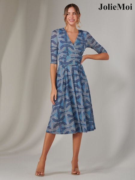 Jolie Moi Blue Mesh Wrap Midi Dress (F60784) | 356 QAR
