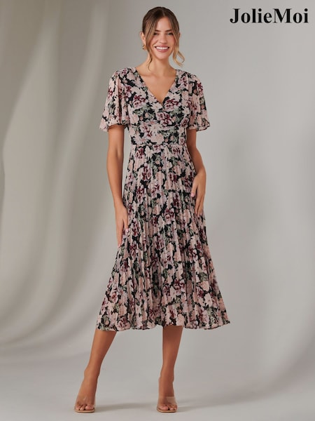 Jolie Moi Black Chiffon Pleated Wrap Midmaxi Dress (F60791) | 4,506 UAH