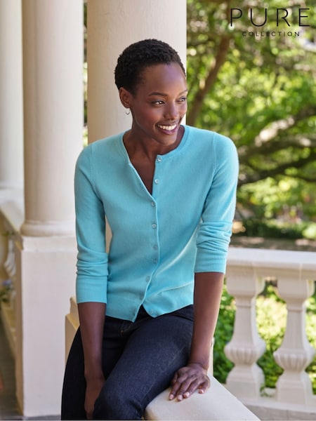 Pure Collection Blue Crew Neck Slim Fitting Long Sleeve Cardigan (F60835) | €185