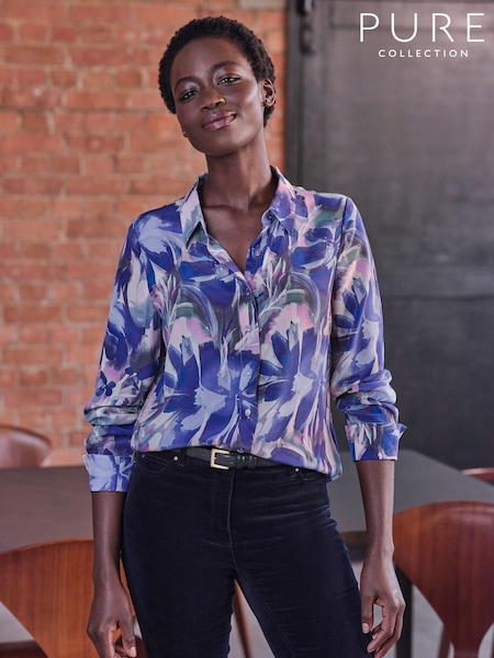 Pure Collection Blue Washed Pure Silk Shirt (F60861) | €179