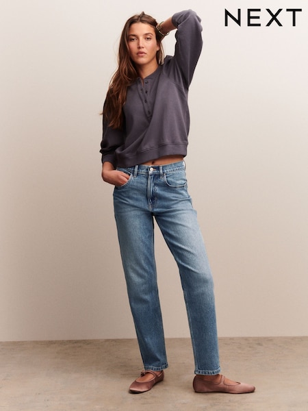 Mid Blue Denim Mom Comfort Stretch Column Jeans (F60864) | R$ 280