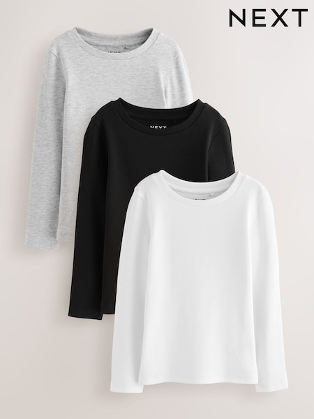 Black/White Long Sleeve Ribbed Tops 3 Pack (3-16yrs) (F60870) | AED71 - AED102