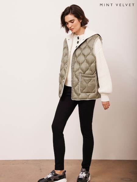 Mint Velvet Khaki Padded Gilet (F60904) | €205