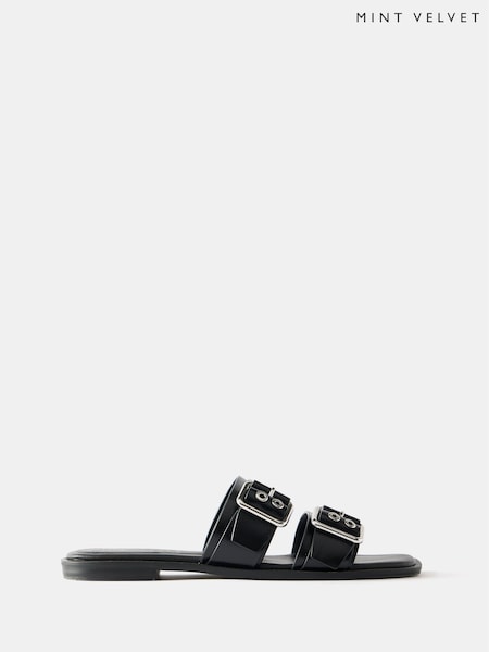 Mint Velvet Black Buckle Flat Sandals (F60905) | AED641
