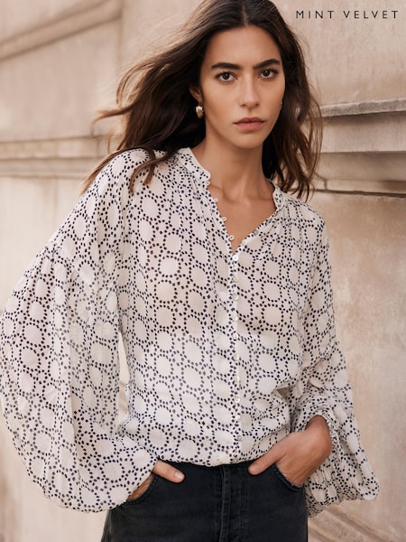 Mint Velvet Cream Geometric Print Blouse (F60909) | AED518