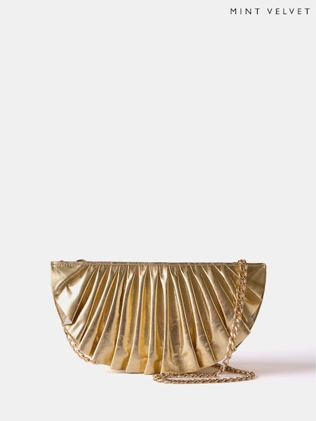 Mint Velvet Gold Pleated Clutch Bag (F60912) | €159