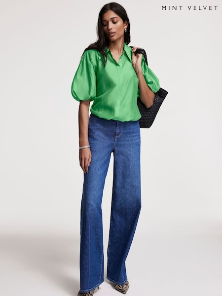Mint Velvet Green Sheer Puff Sleeve Shirt (F60942) | €105