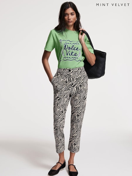 Mint Velvet Black Zebra Print Capri Trousers (F60955) | €113