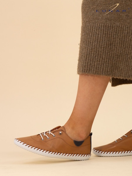 Lunar St Ives Leather Plimsoll Brown Shoes (F60995) | € 59