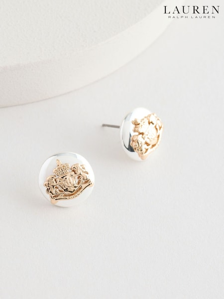 Lauren Ralph Lauren Gold Tone Crest Stud Earrings (F61002) | kr840