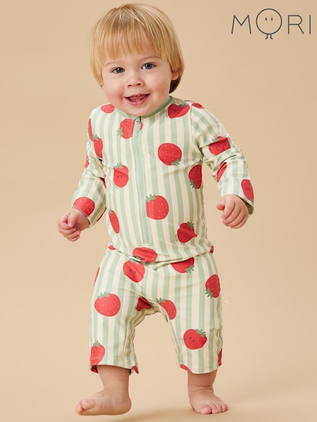 MORI Green UPF 50+ Strawberry Stripe Sun Safe Zip-Up Swimsuit (F61017) | €45