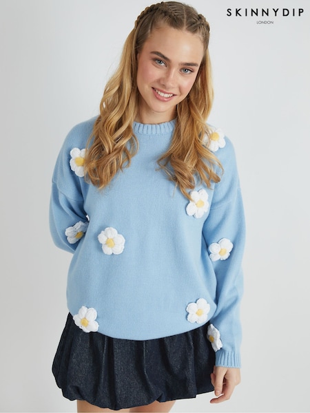 Skinnydip Blue 3D Flowers Knitted Jumper (F61040) | $66