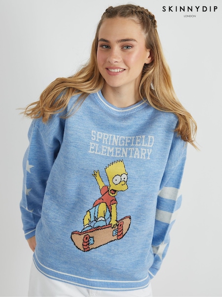 Skinnydip Blue The Simpsons Bart and Lisa Varsity Knitted Jumper (F61255) | €58