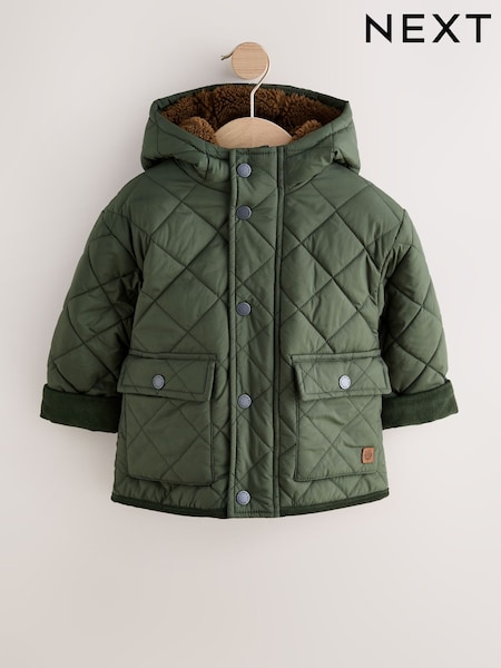 Khaki Green Borg Lined Quilted Coat (3mths-7yrs) (F61373) | 119 QAR - 139 QAR