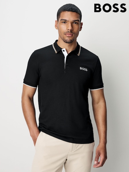 Negro - BOSS Paddy Pro Tipped Collar Polo Shirt (F61375) | 140 €