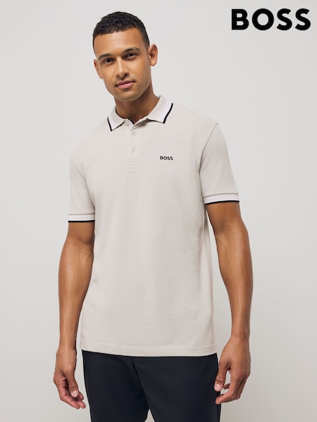 BOSS Grey Paddy Tipped 100% Cotton Polo Shirt (F61379) | €118