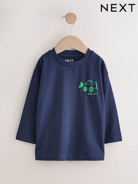 Navy Blue Tractor Long Sleeves Semi Plain T-Shirt (3mths-7yrs) (F61383) | €6 - €9