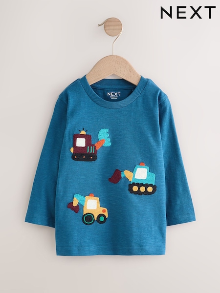 Blue Transport Diggers - Long Sleeve Appliqué T-Shirt (3mths-7yrs) (F61385) | € 11 - € 14