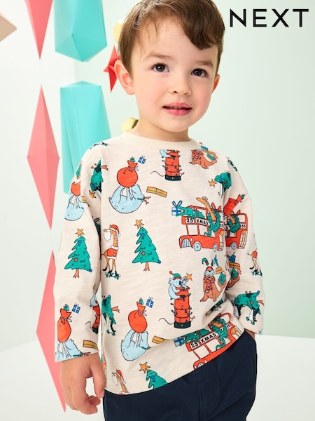 Stone All-Over Print Christmas Long Sleeve T-Shirt (3mths-7yrs) (F61393) | AZN 16 - AZN 21