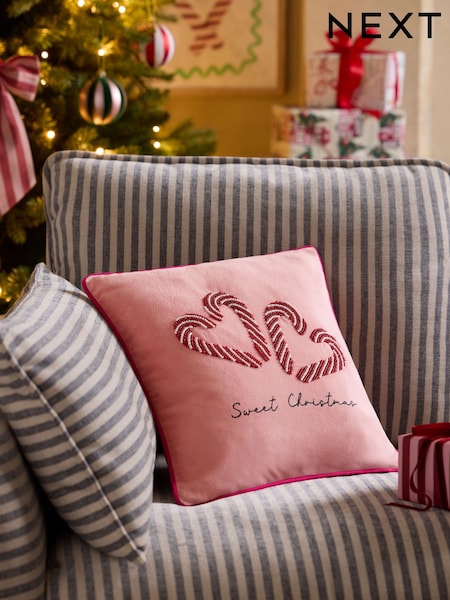 Pink 35 x 35cm Christmas Beaded Candycane Cushion (F61454) | 3,830 ISK