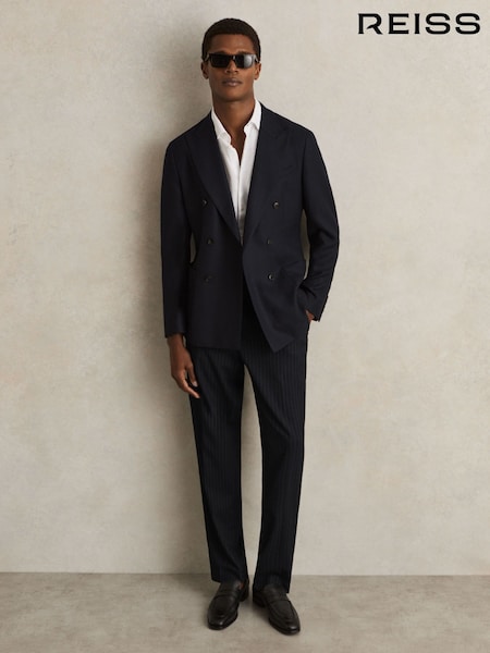 Reiss Navy Garrel Straight Leg Pinstripe Trousers (F61532) | €195