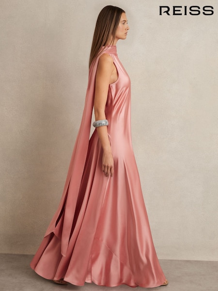 وردي - Reiss Fae Satin Cape Maxi Dress (F61534) | ‏261 ر.ع.‏