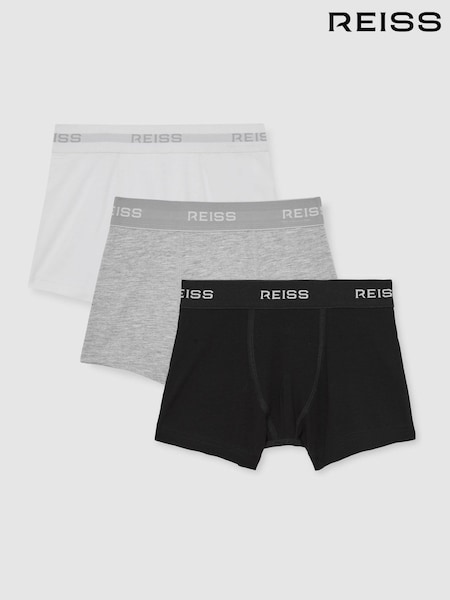 Reiss White/Grey/Black Heller 9-13 yrs Stretch-Cotton Logo-Waistband Boxers 3 Pack (F61542) | AED144