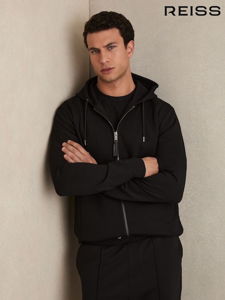 Reiss Black Malvern Interlock Zip-Through Hoodie (F61556) | €229
