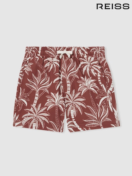 Rust/Off White - Reiss Ganetti Palm-Print Swim Shorts (F61563) | kr601