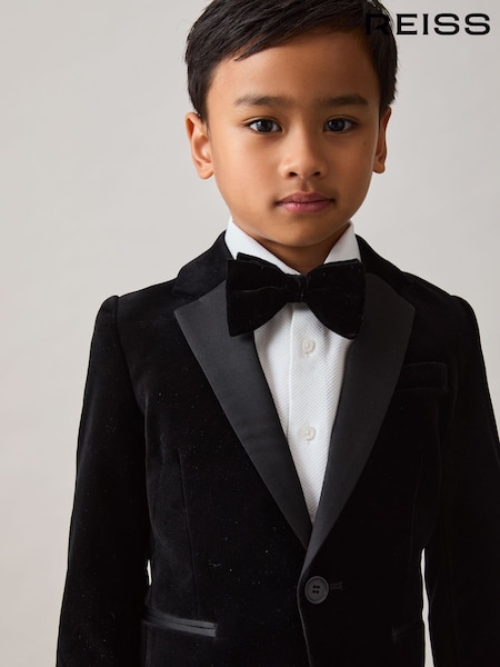 Reiss Black Ace 9-13 yrs Single-Breasted Velvet Blazer (F61564) | €145