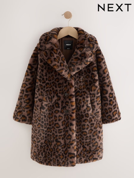 Brown Faux Fur Longer Length Coat (3-16yrs) (F61576) | €45 - €57
