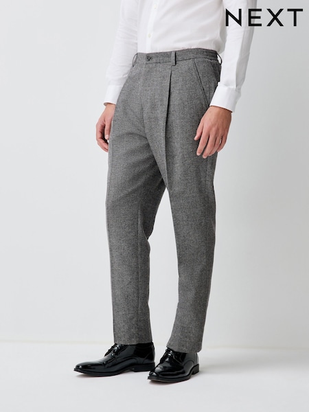 Gris - Regular Fit Smart Elasticated Back Textured Trousers With Wool (F61624) | 66 €