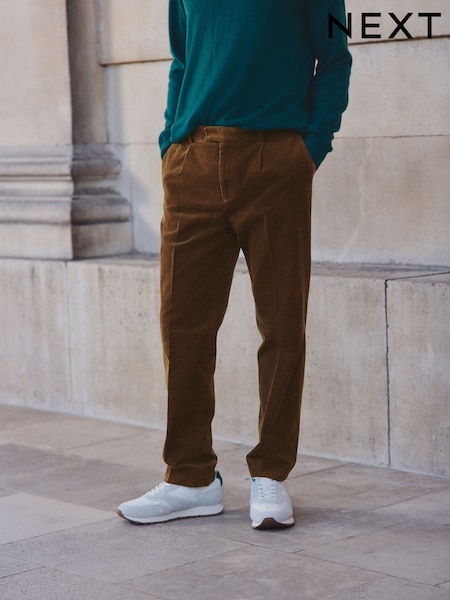 Tan Brown Straight Fit Smart Cotton Rich Cord Trousers (F61640) | €71