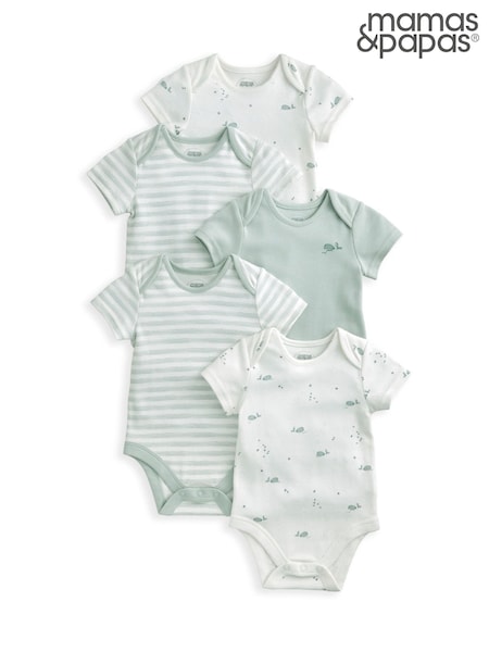 Mamas & Papas Blue 100% Cotton Whale Short Sleeve Bodysuits 5 Pack (F61669) | 25 €