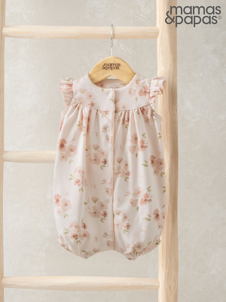 Mamas & Papas Pink 100% Cotton Watercolour Floral Shortie Romper (F61670) | €23