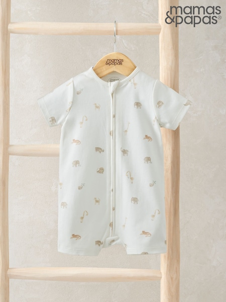 Mamas & Papas Cream 100% Cotton Safari Print Zip Shortie Romper (F61680) | 961 UAH