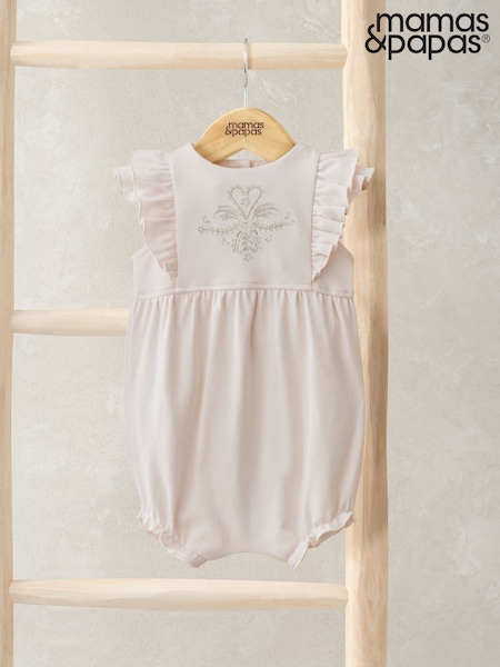 Mamas & Papas Pink 100% Cotton Eid Frill Embroidered Shortie Romper (F61682) | AZN 50