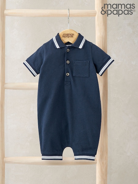 Mamas & Papas Blue 100% Cotton Polo Romper (F61690) | kr286