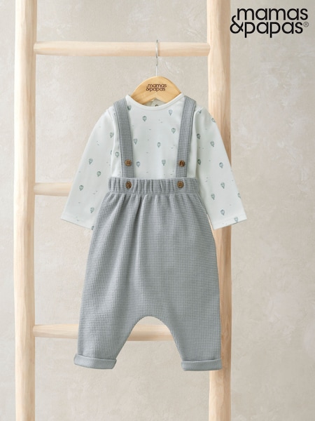 Mamas & Papas Blue Hot Air Balloon Print Bodysuit And Dungaree Set (F61694) | kr357